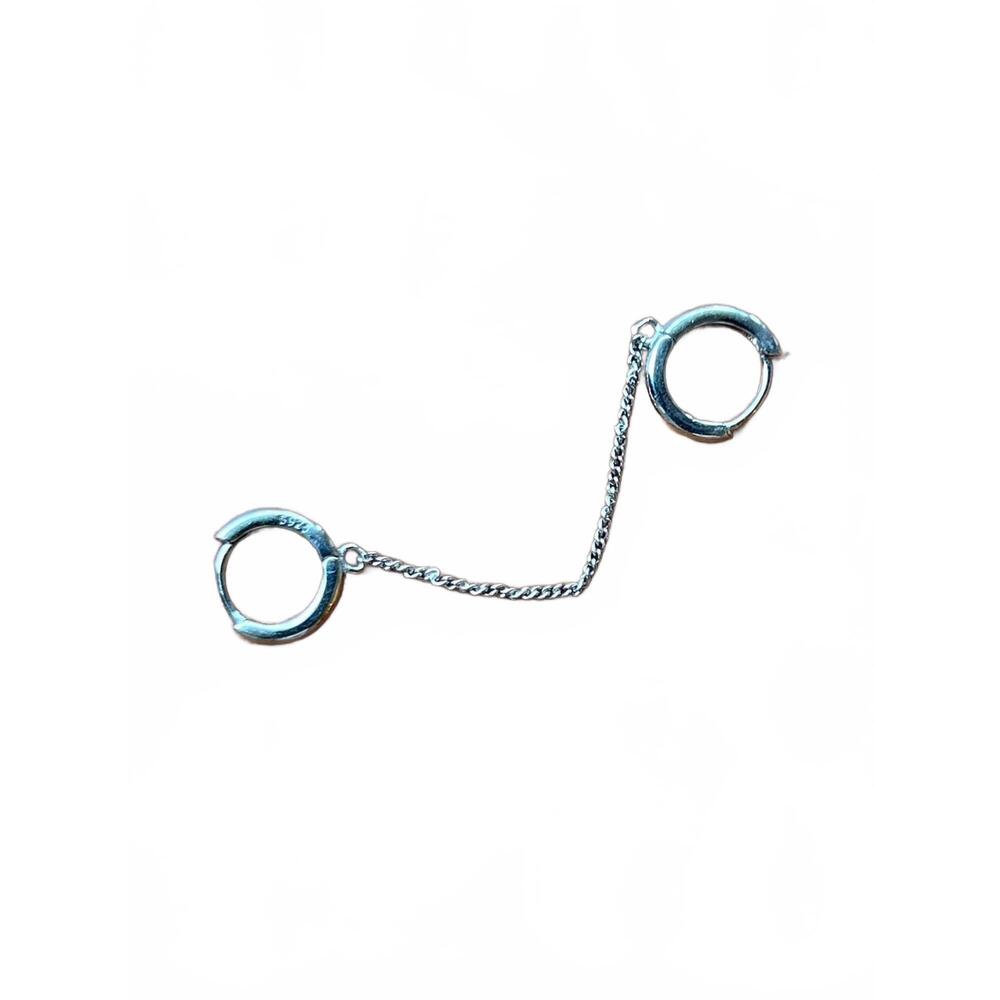 NEW FREDERIQUE women's double hoop chain earrings in silver